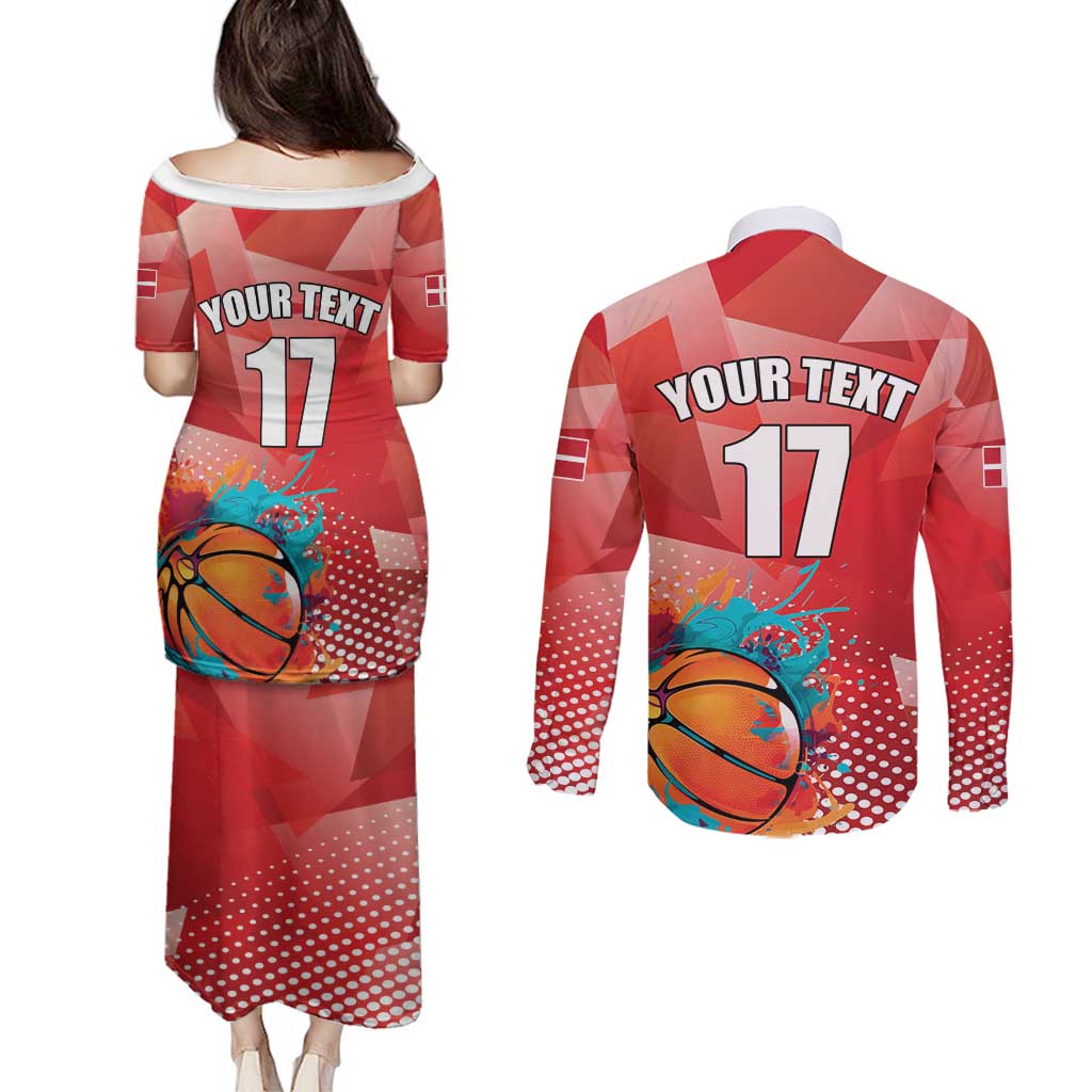 Custom Danmark Basketball Go Champions Couples Matching Puletasi and Long Sleeve Button Shirt Sporty Style