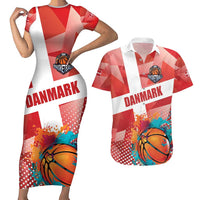 Custom Danmark Basketball Go Champions Couples Matching Short Sleeve Bodycon Dress and Hawaiian Shirt Sporty Style