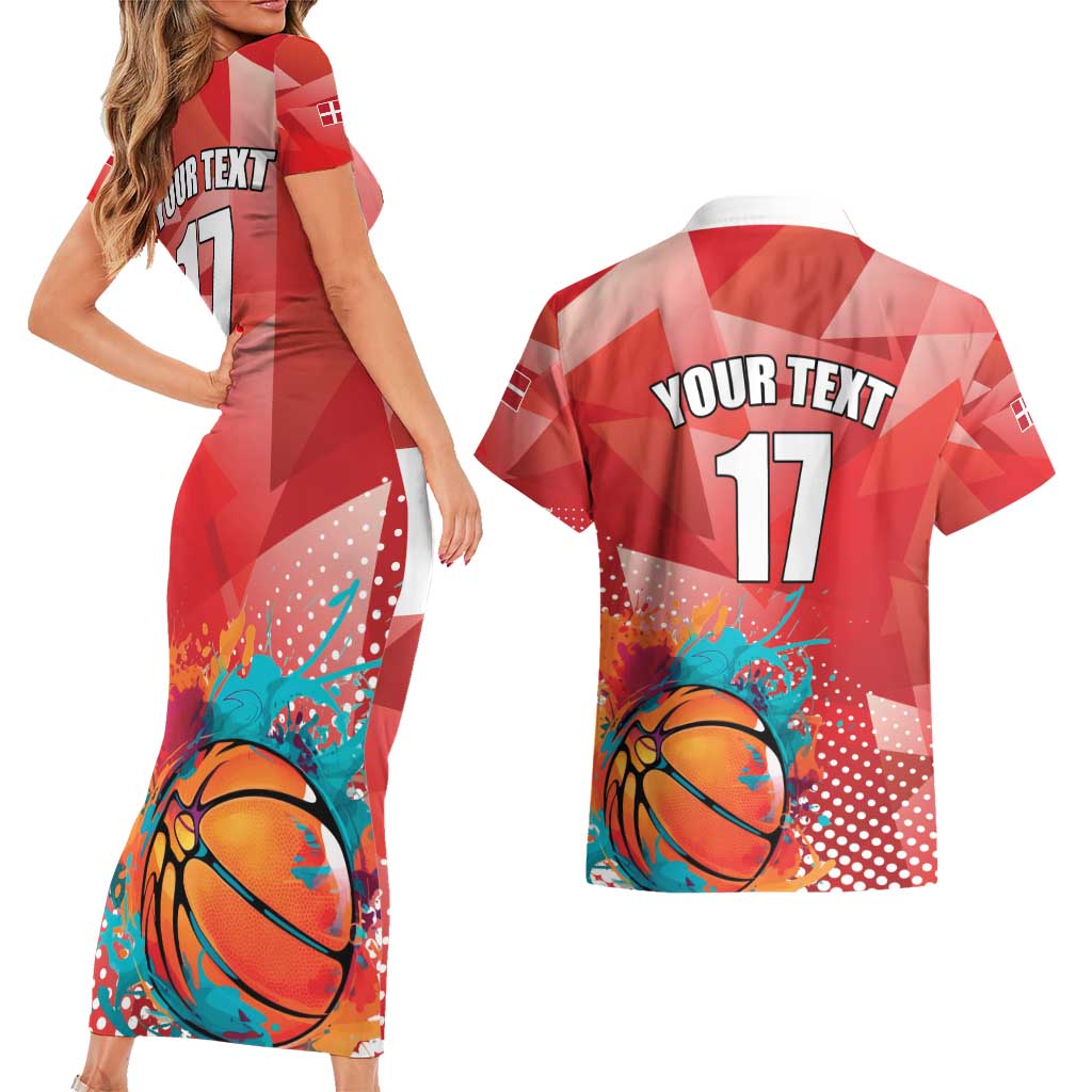 Custom Danmark Basketball Go Champions Couples Matching Short Sleeve Bodycon Dress and Hawaiian Shirt Sporty Style