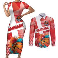 Custom Danmark Basketball Go Champions Couples Matching Short Sleeve Bodycon Dress and Long Sleeve Button Shirt Sporty Style