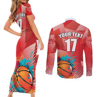 Custom Danmark Basketball Go Champions Couples Matching Short Sleeve Bodycon Dress and Long Sleeve Button Shirt Sporty Style