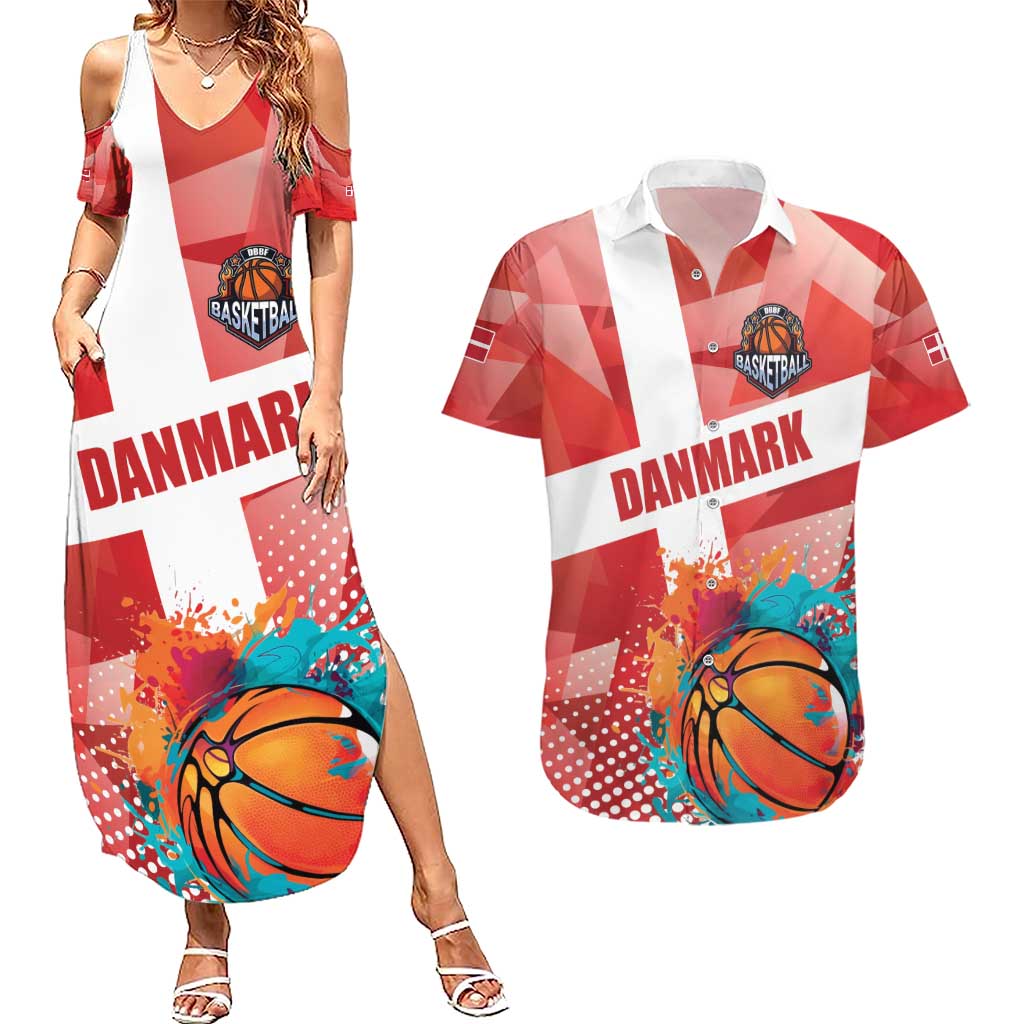 Custom Danmark Basketball Go Champions Couples Matching Summer Maxi Dress and Hawaiian Shirt Sporty Style