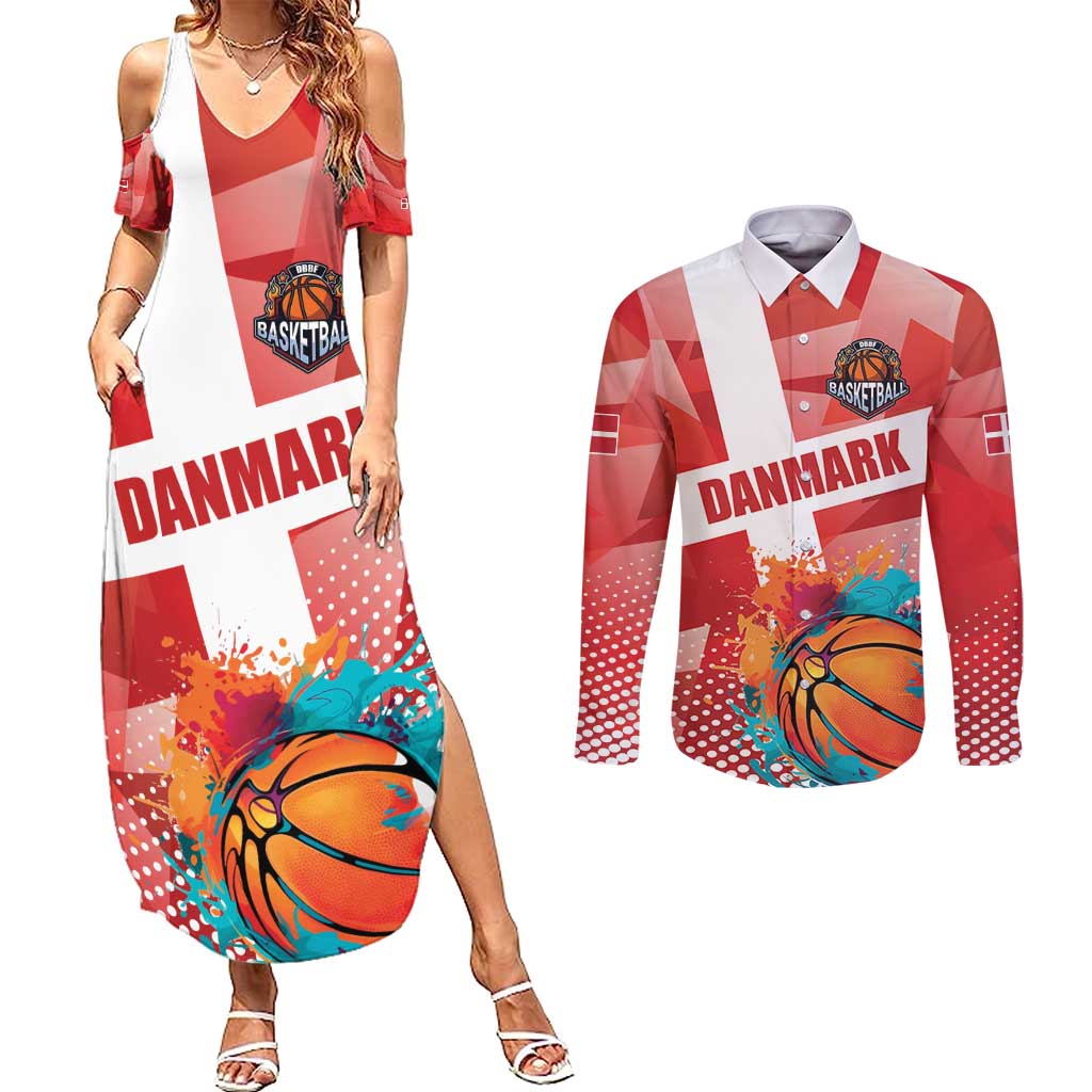 Custom Danmark Basketball Go Champions Couples Matching Summer Maxi Dress and Long Sleeve Button Shirt Sporty Style