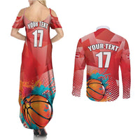Custom Danmark Basketball Go Champions Couples Matching Summer Maxi Dress and Long Sleeve Button Shirt Sporty Style