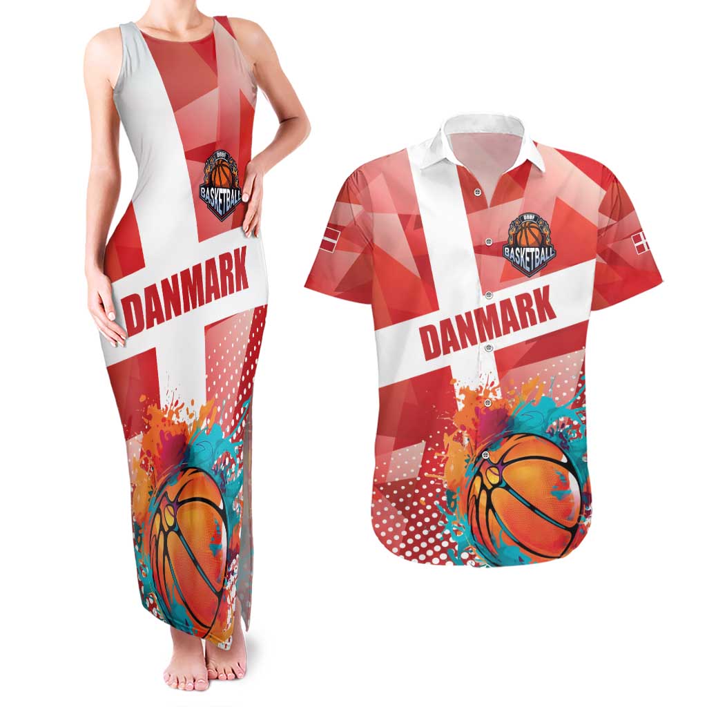Custom Danmark Basketball Go Champions Couples Matching Tank Maxi Dress and Hawaiian Shirt Sporty Style