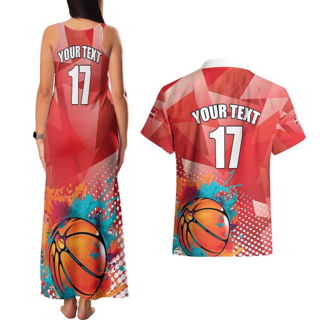 Custom Danmark Basketball Go Champions Couples Matching Tank Maxi Dress and Hawaiian Shirt Sporty Style