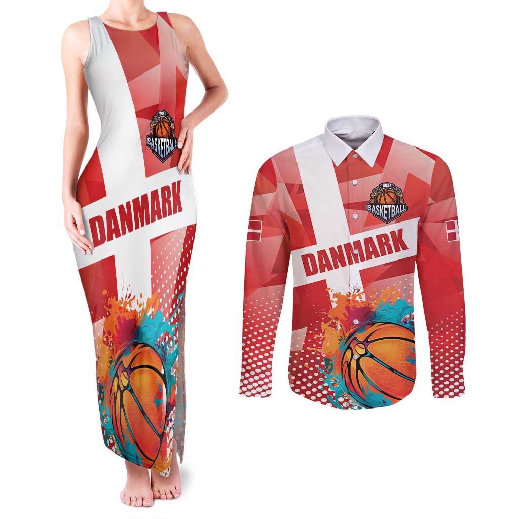 Custom Danmark Basketball Go Champions Couples Matching Tank Maxi Dress and Long Sleeve Button Shirt Sporty Style