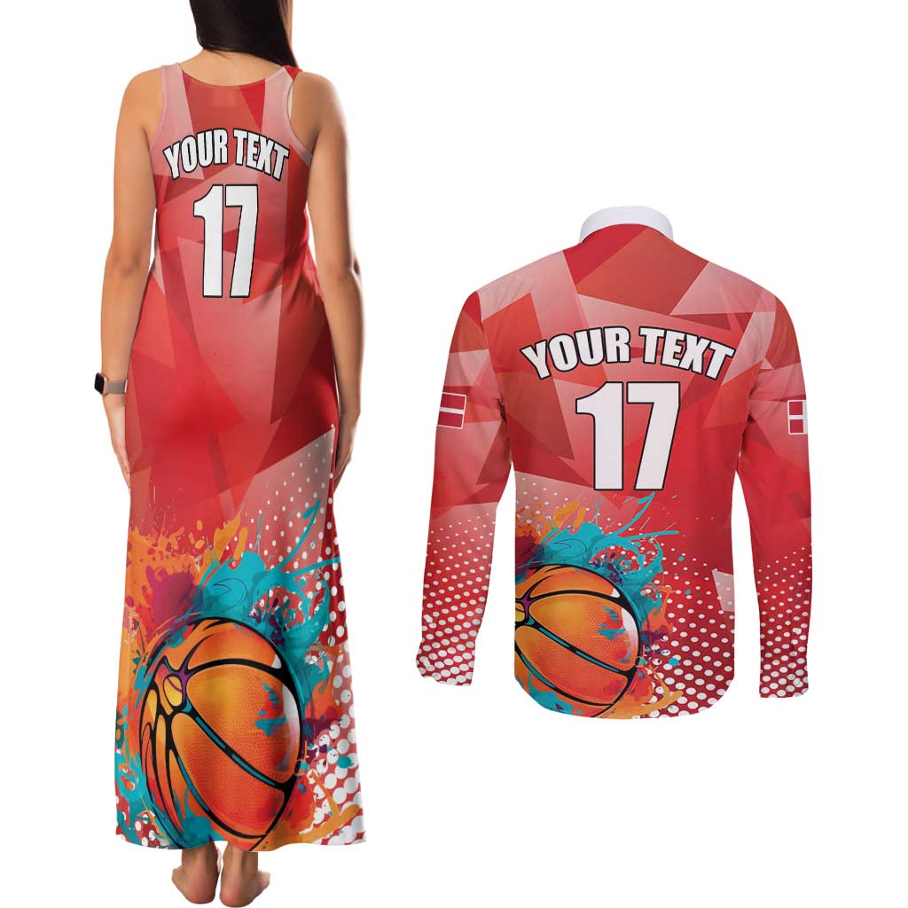 Custom Danmark Basketball Go Champions Couples Matching Tank Maxi Dress and Long Sleeve Button Shirt Sporty Style
