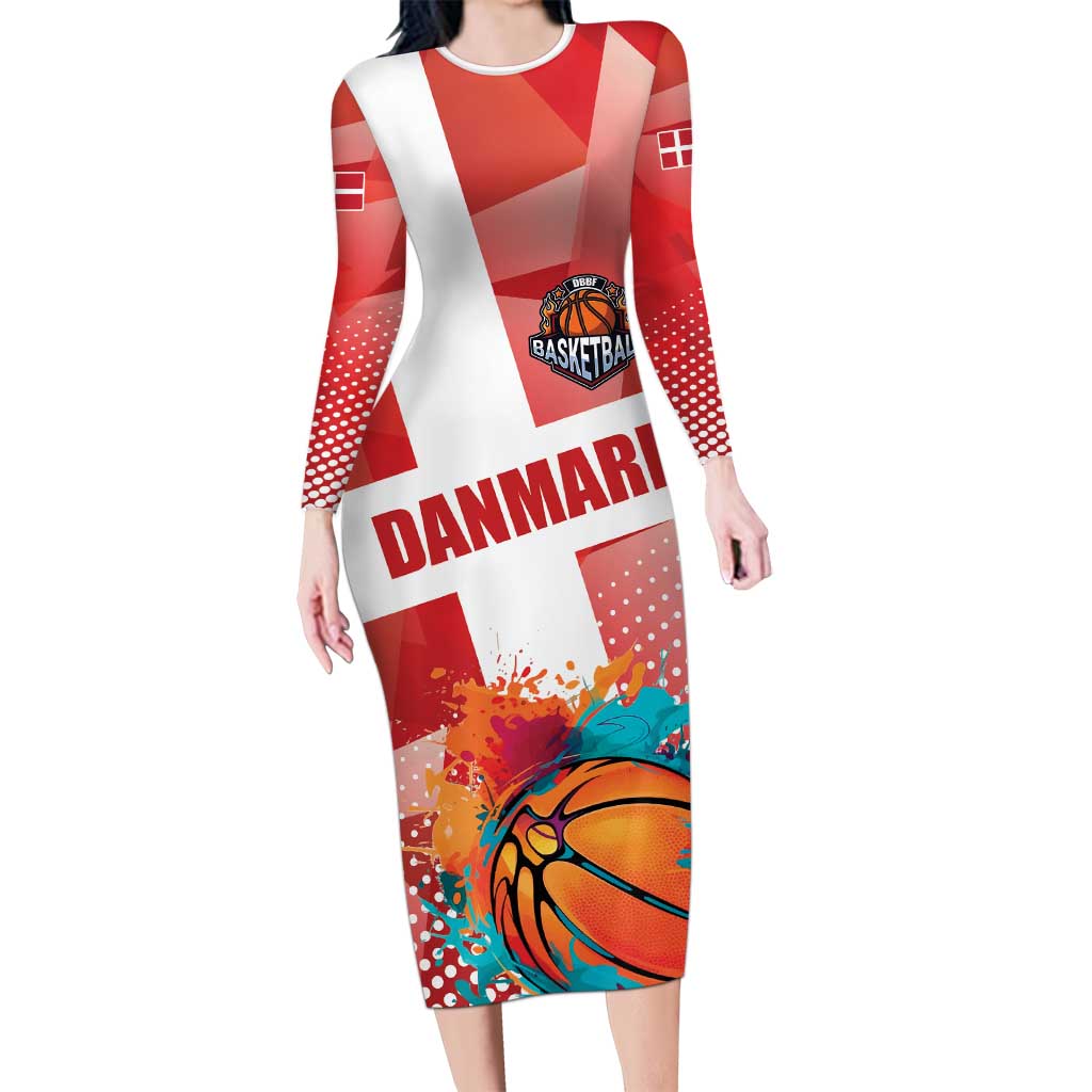Custom Danmark Basketball Go Champions Family Matching Long Sleeve Bodycon Dress and Hawaiian Shirt Sporty Style
