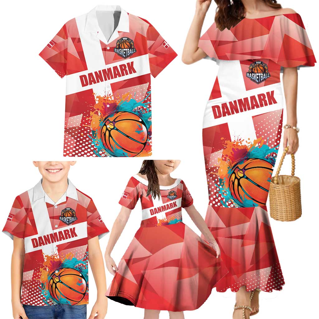Custom Danmark Basketball Go Champions Family Matching Mermaid Dress and Hawaiian Shirt Sporty Style