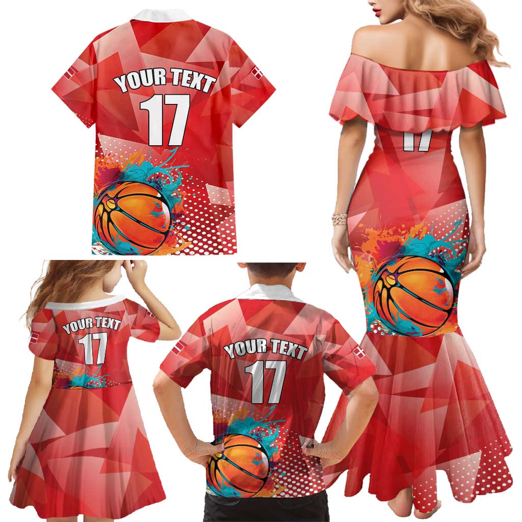 Custom Danmark Basketball Go Champions Family Matching Mermaid Dress and Hawaiian Shirt Sporty Style