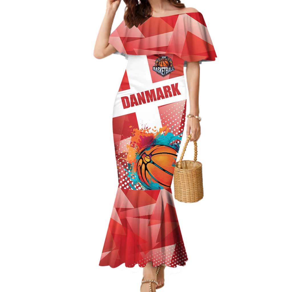 Custom Danmark Basketball Go Champions Family Matching Mermaid Dress and Hawaiian Shirt Sporty Style