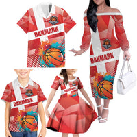 Custom Danmark Basketball Go Champions Family Matching Off The Shoulder Long Sleeve Dress and Hawaiian Shirt Sporty Style