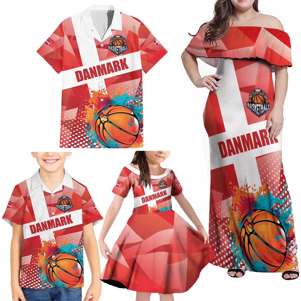 Custom Danmark Basketball Go Champions Family Matching Off Shoulder Maxi Dress and Hawaiian Shirt Sporty Style