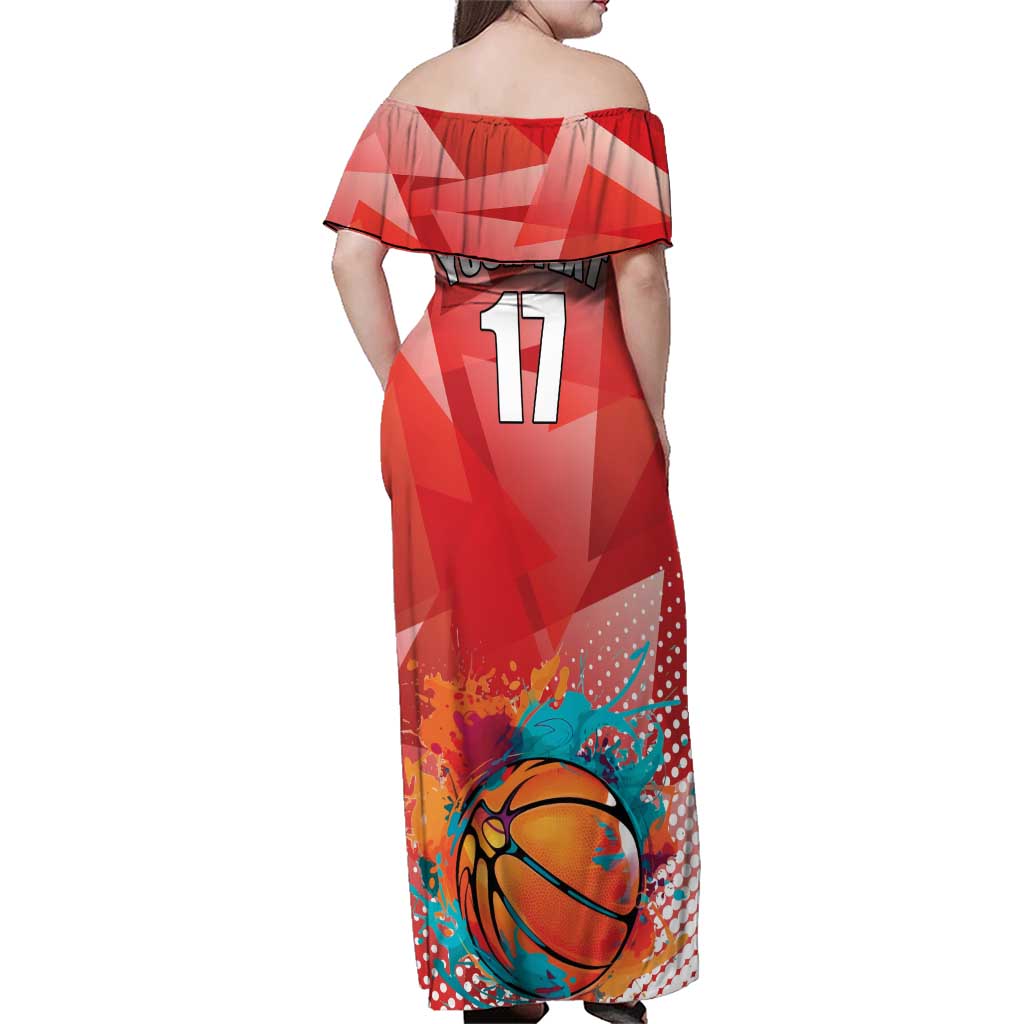 Custom Danmark Basketball Go Champions Family Matching Off Shoulder Maxi Dress and Hawaiian Shirt Sporty Style
