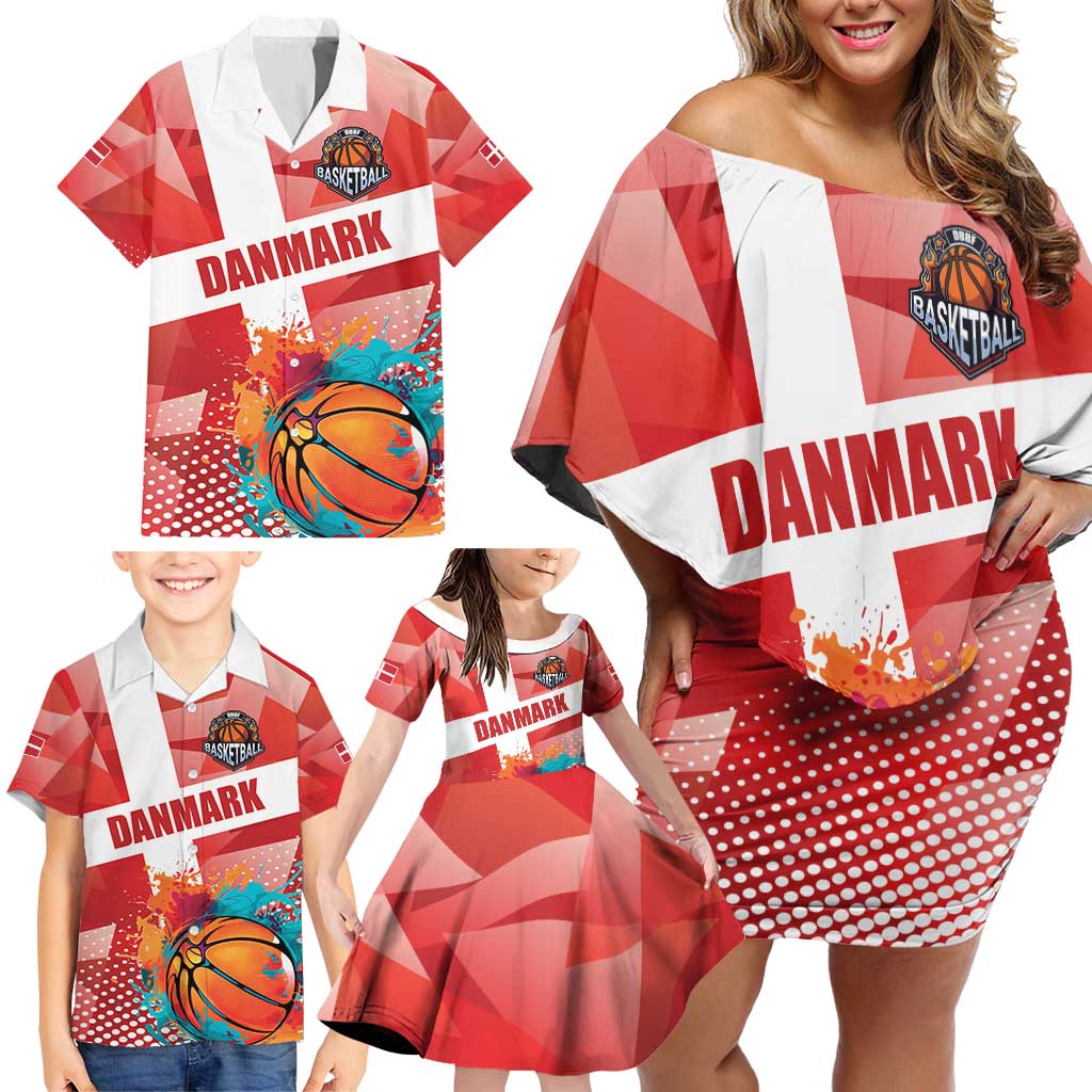 Custom Danmark Basketball Go Champions Family Matching Off Shoulder Short Dress and Hawaiian Shirt Sporty Style