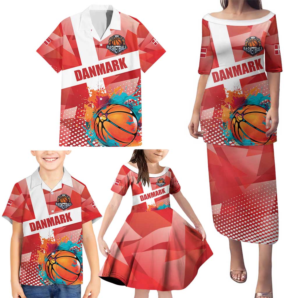 Custom Danmark Basketball Go Champions Family Matching Puletasi and Hawaiian Shirt Sporty Style