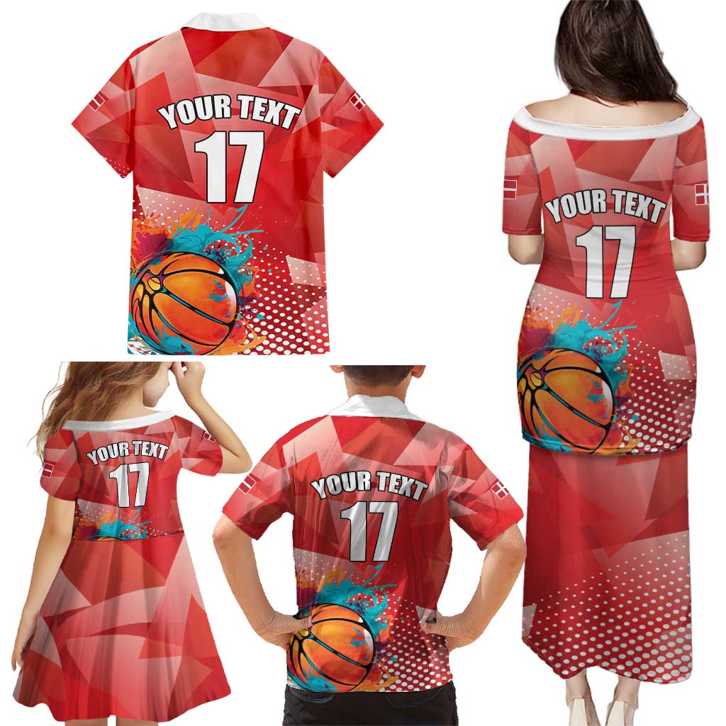 Custom Danmark Basketball Go Champions Family Matching Puletasi and Hawaiian Shirt Sporty Style