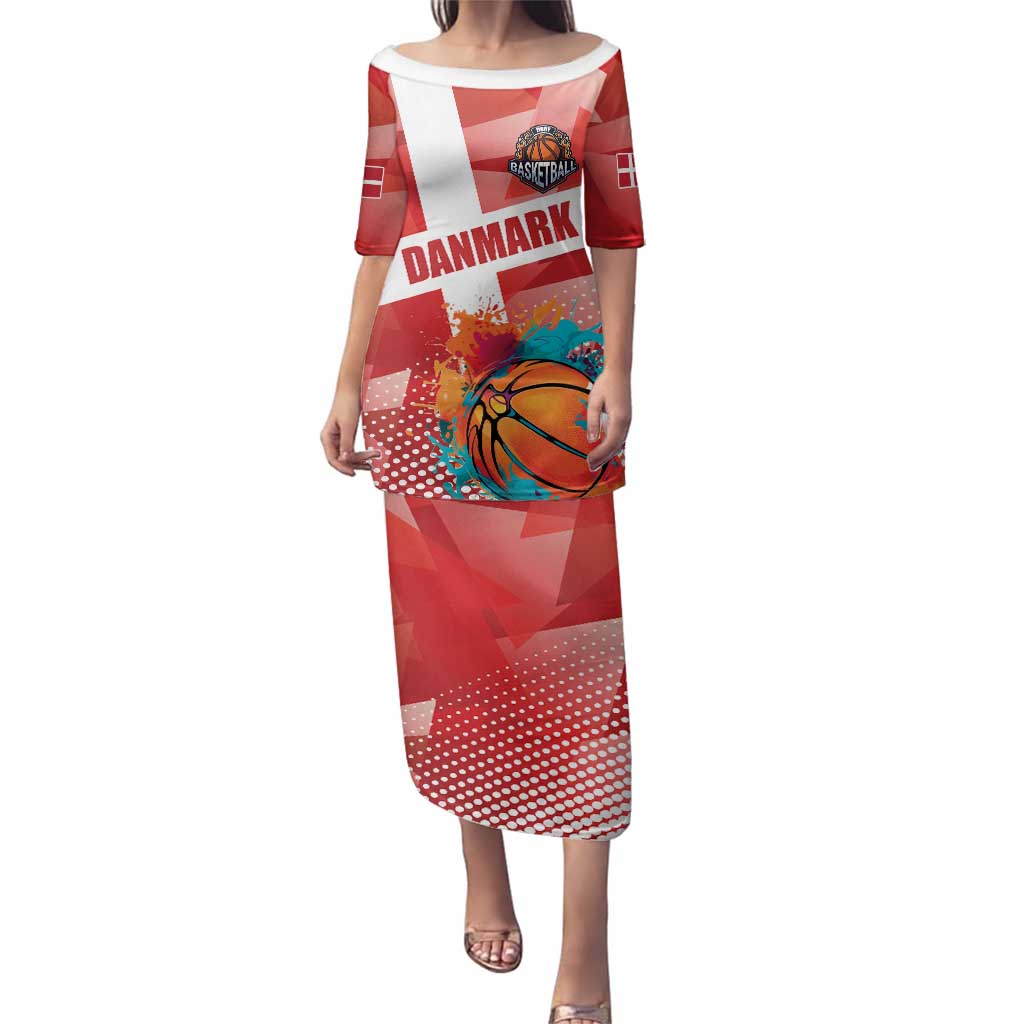 Custom Danmark Basketball Go Champions Family Matching Puletasi and Hawaiian Shirt Sporty Style