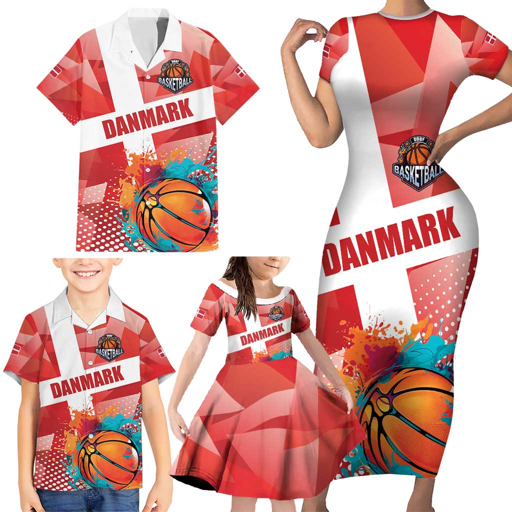 Custom Danmark Basketball Go Champions Family Matching Short Sleeve Bodycon Dress and Hawaiian Shirt Sporty Style