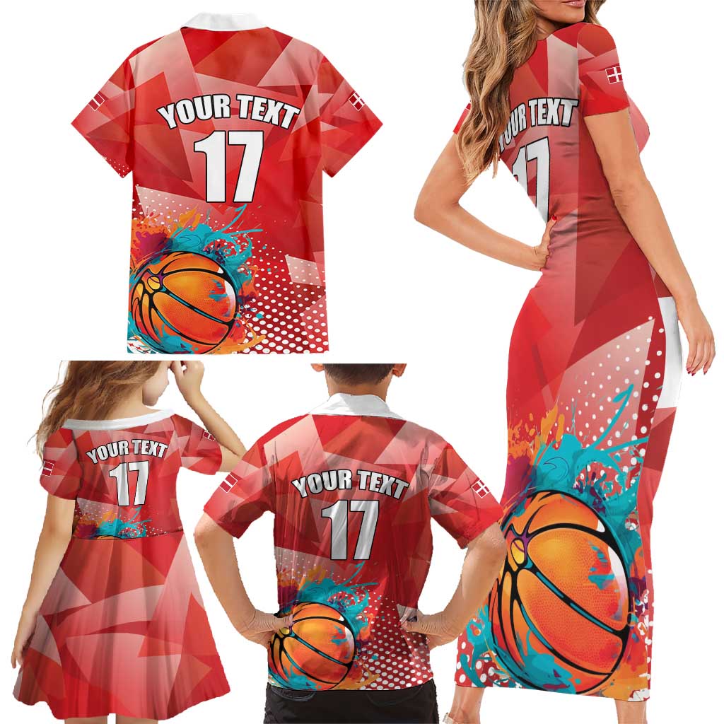 Custom Danmark Basketball Go Champions Family Matching Short Sleeve Bodycon Dress and Hawaiian Shirt Sporty Style