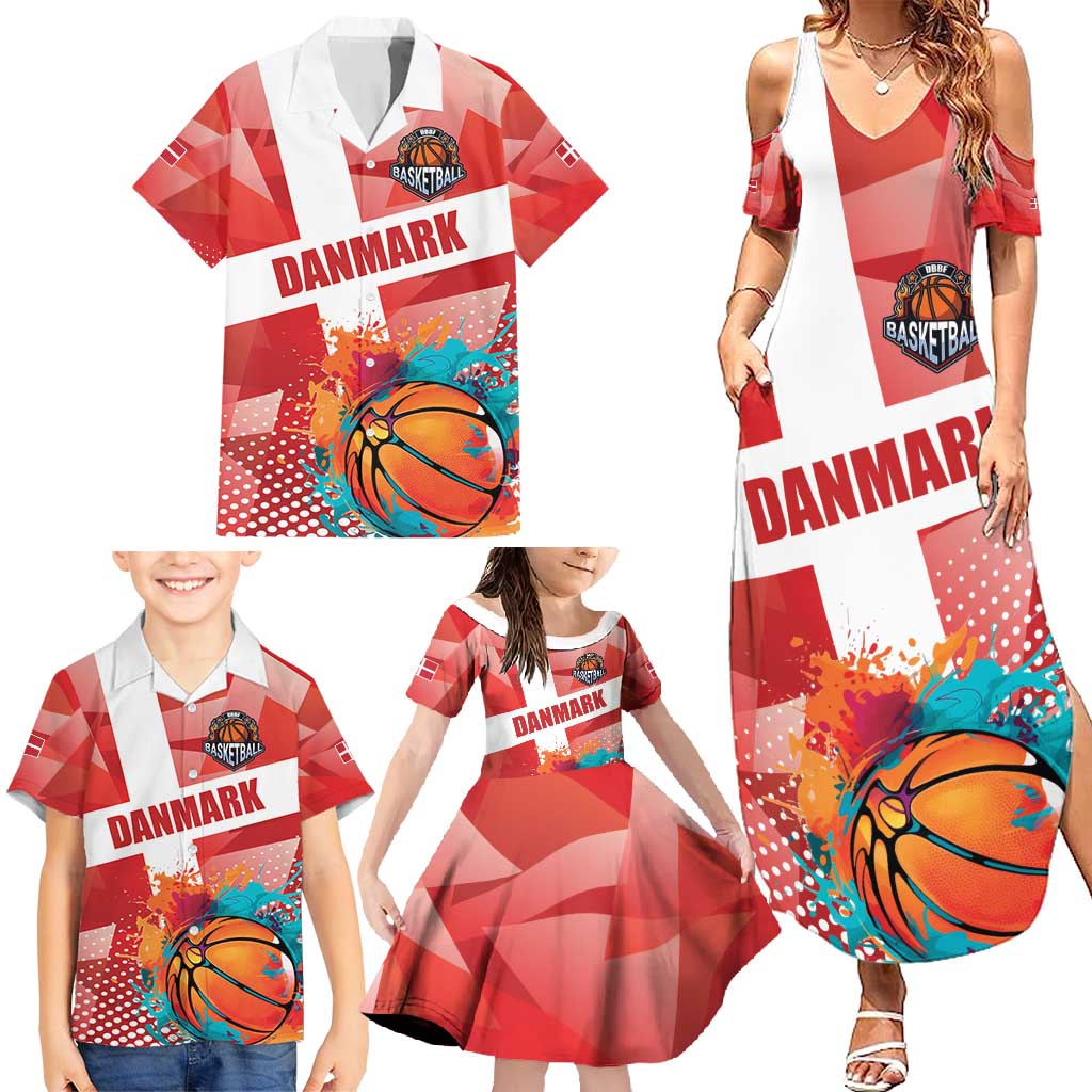 Custom Danmark Basketball Go Champions Family Matching Summer Maxi Dress and Hawaiian Shirt Sporty Style