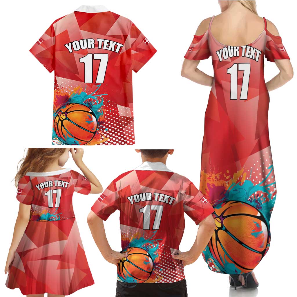 Custom Danmark Basketball Go Champions Family Matching Summer Maxi Dress and Hawaiian Shirt Sporty Style