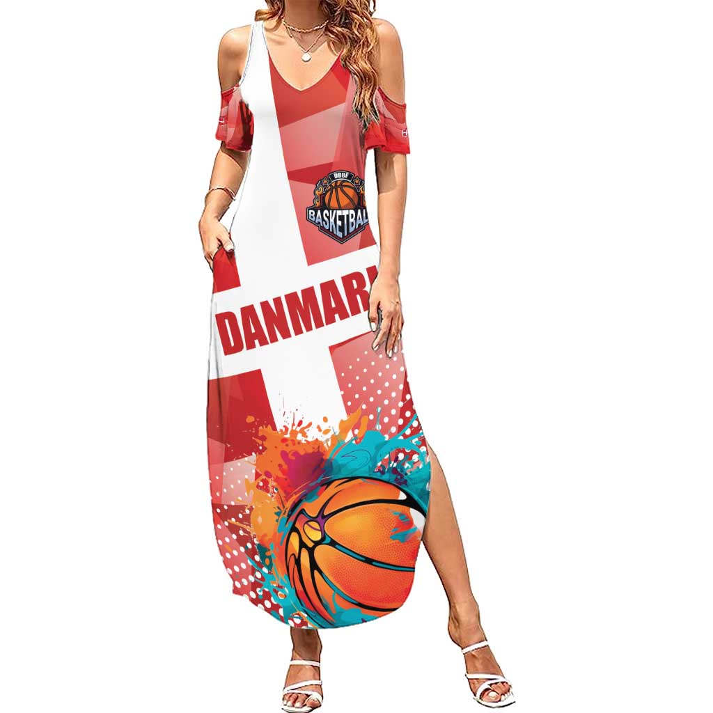 Custom Danmark Basketball Go Champions Family Matching Summer Maxi Dress and Hawaiian Shirt Sporty Style