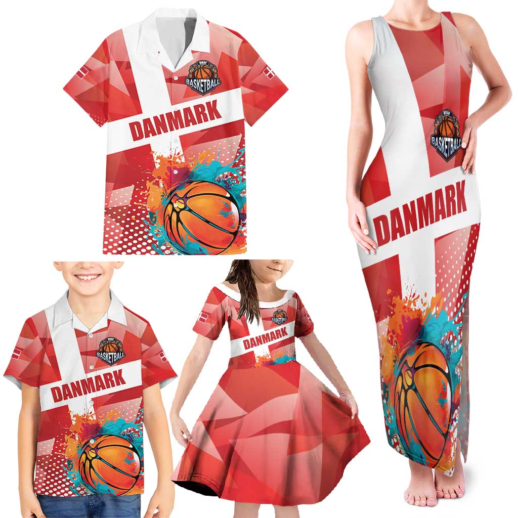 Custom Danmark Basketball Go Champions Family Matching Tank Maxi Dress and Hawaiian Shirt Sporty Style