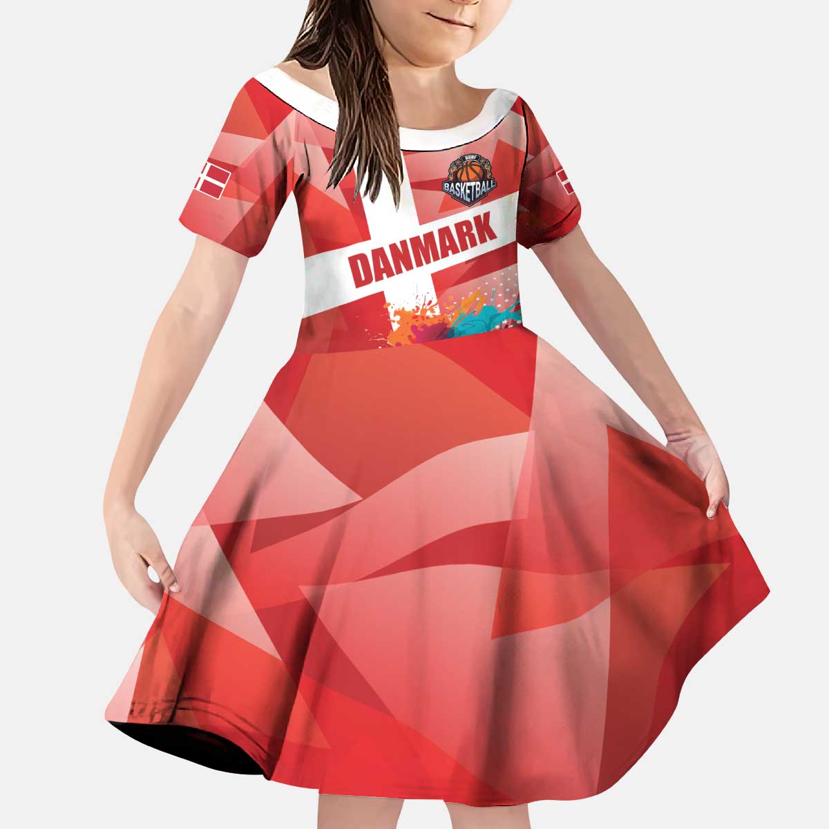 Custom Danmark Basketball Go Champions Kid Short Sleeve Dress Sporty Style