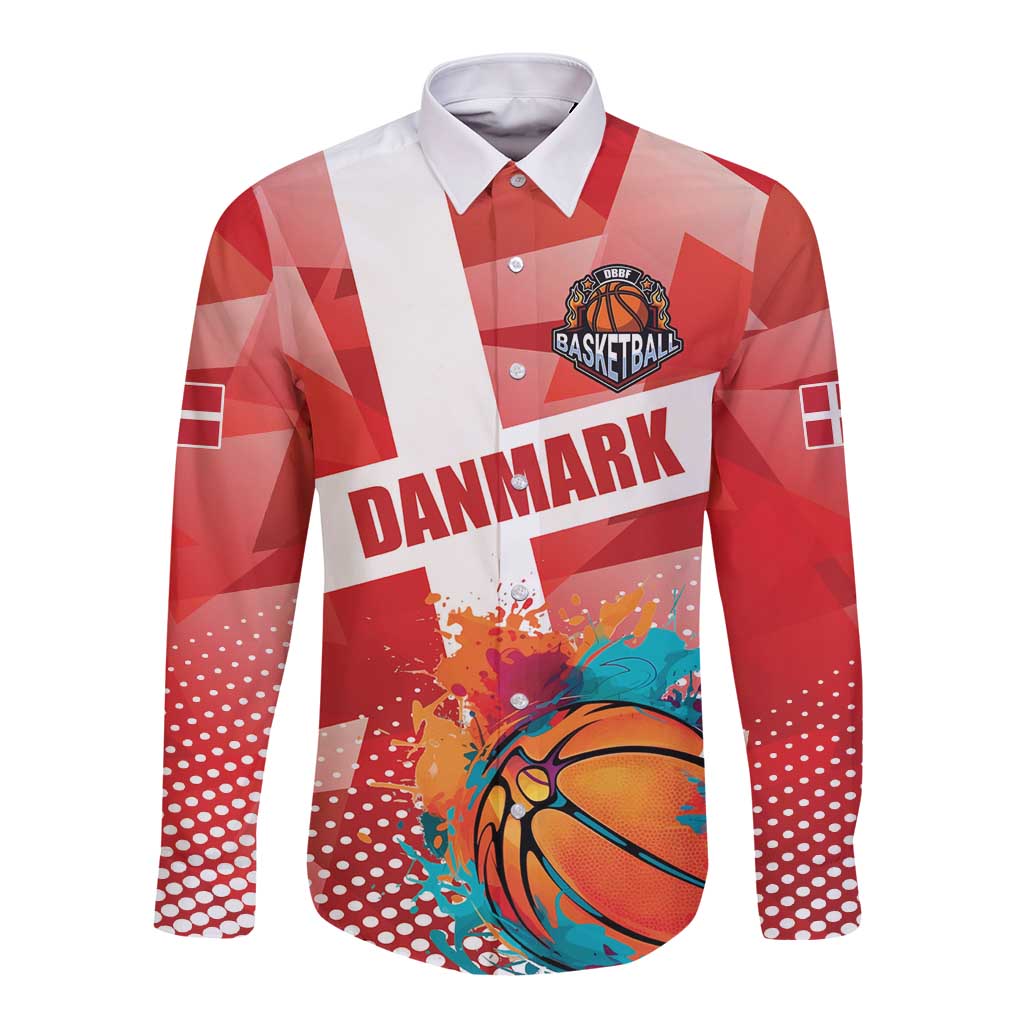Custom Danmark Basketball Go Champions Long Sleeve Button Shirt Sporty Style