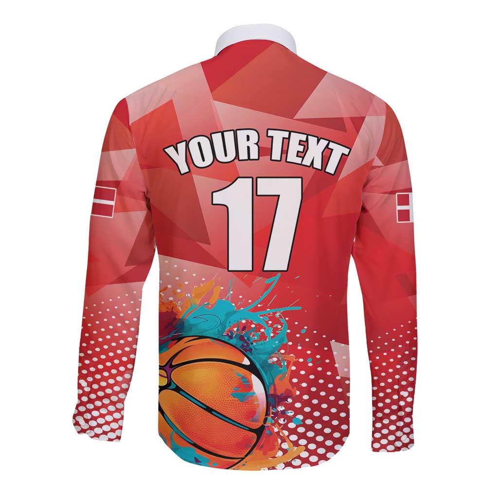 Custom Danmark Basketball Go Champions Long Sleeve Button Shirt Sporty Style