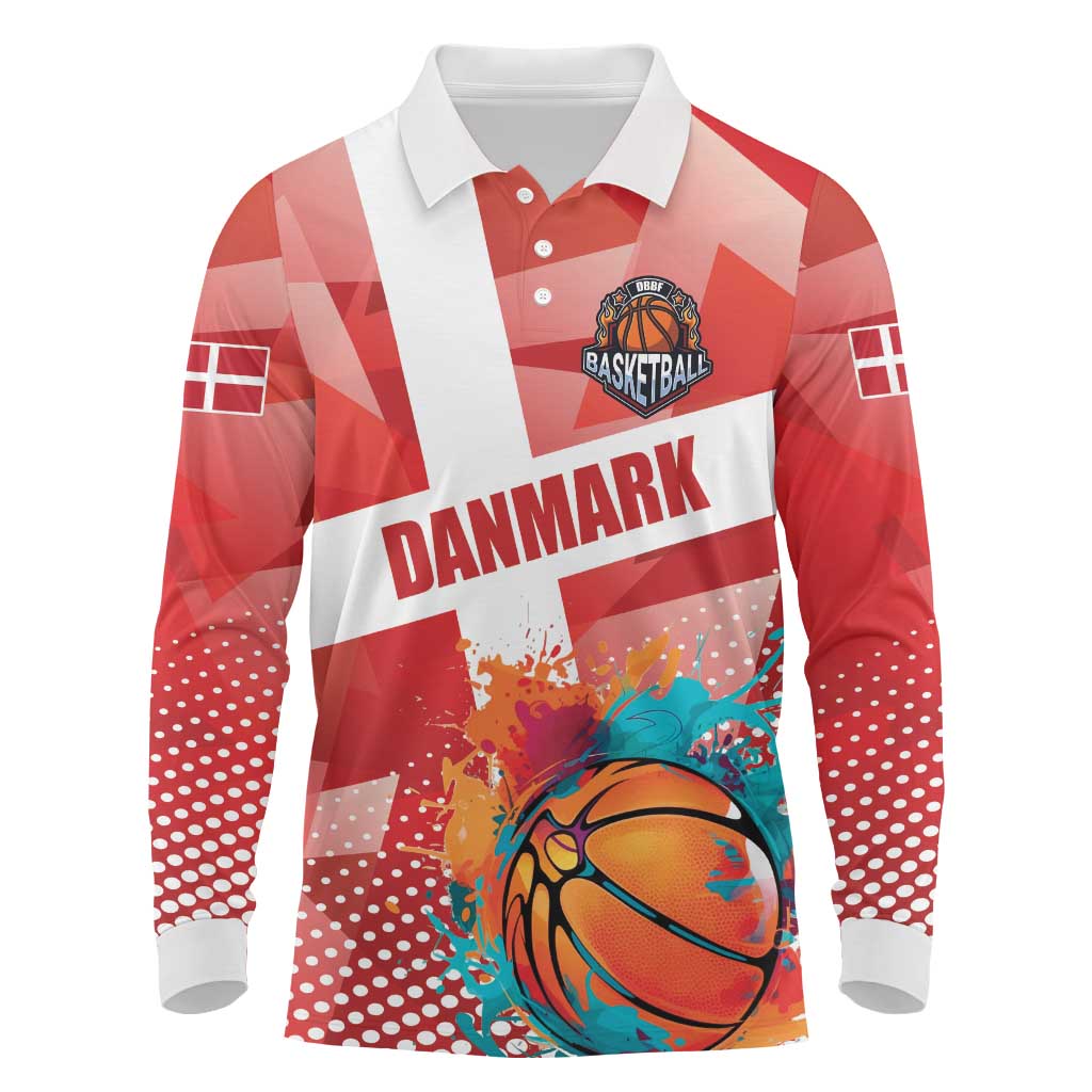 Custom Danmark Basketball Go Champions Long Sleeve Polo Shirt Sporty Style