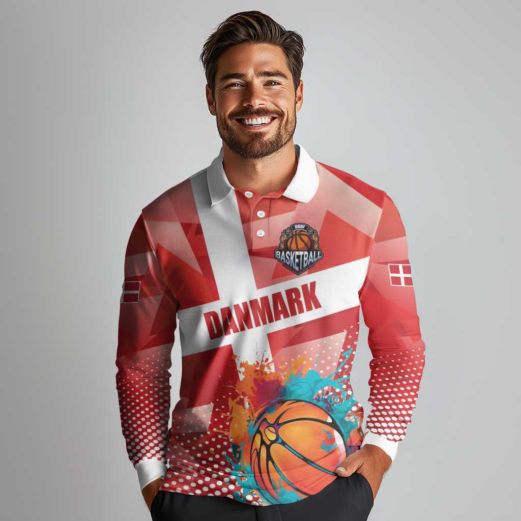 Custom Danmark Basketball Go Champions Long Sleeve Polo Shirt Sporty Style