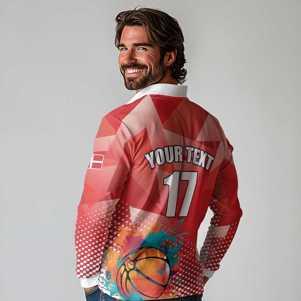 Custom Danmark Basketball Go Champions Long Sleeve Polo Shirt Sporty Style