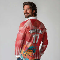 Custom Danmark Basketball Go Champions Long Sleeve Polo Shirt Sporty Style