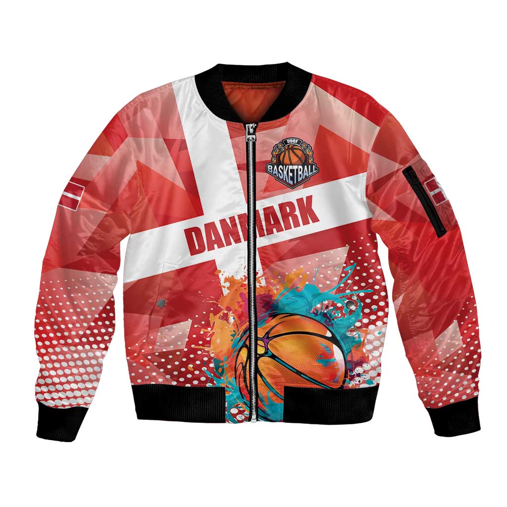 Custom Danmark Basketball Go Champions Sleeve Zip Bomber Jacket Sporty Style