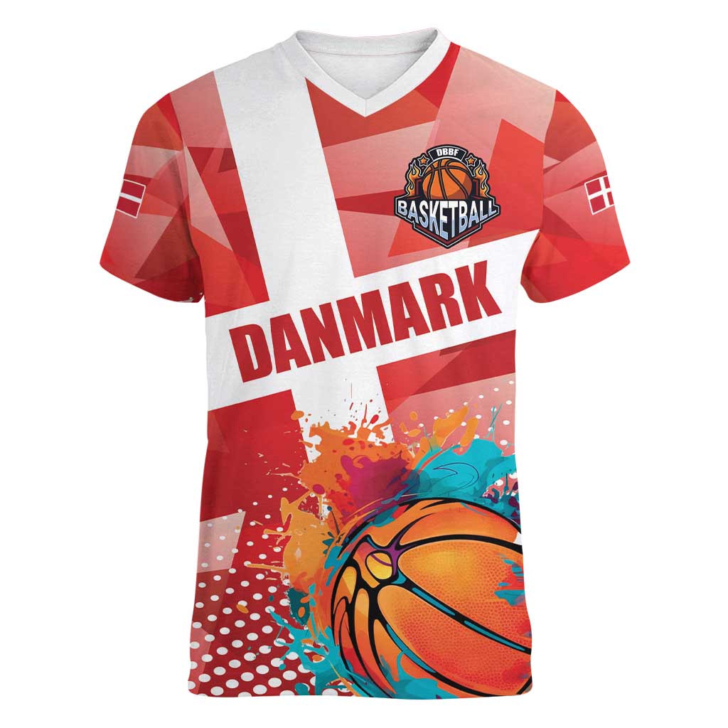 Custom Danmark Basketball Go Champions Women V-Neck T-Shirt Sporty Style