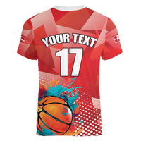 Custom Danmark Basketball Go Champions Women V-Neck T-Shirt Sporty Style