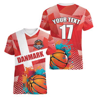 Custom Danmark Basketball Go Champions Women V-Neck T-Shirt Sporty Style
