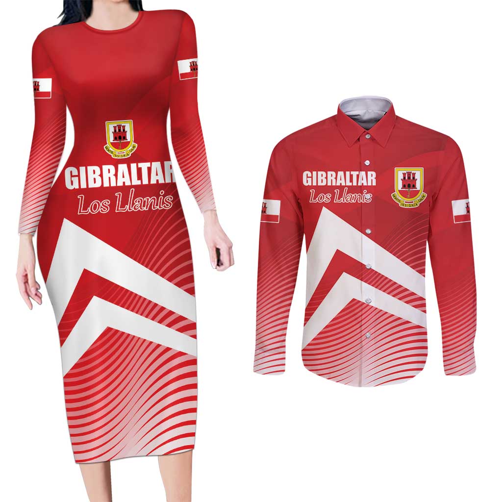 Custom Gibraltar We are Champions Couples Matching Long Sleeve Bodycon Dress and Long Sleeve Button Shirt Sporty Style