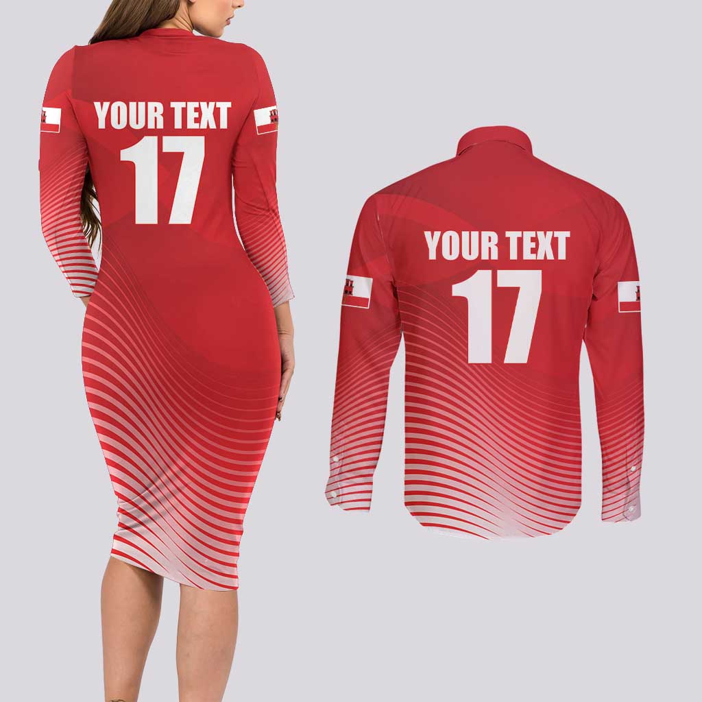 Custom Gibraltar We are Champions Couples Matching Long Sleeve Bodycon Dress and Long Sleeve Button Shirt Sporty Style