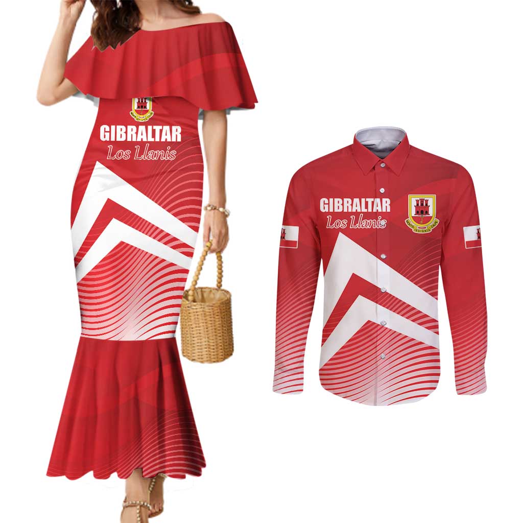 Custom Gibraltar We are Champions Couples Matching Mermaid Dress and Long Sleeve Button Shirt Sporty Style