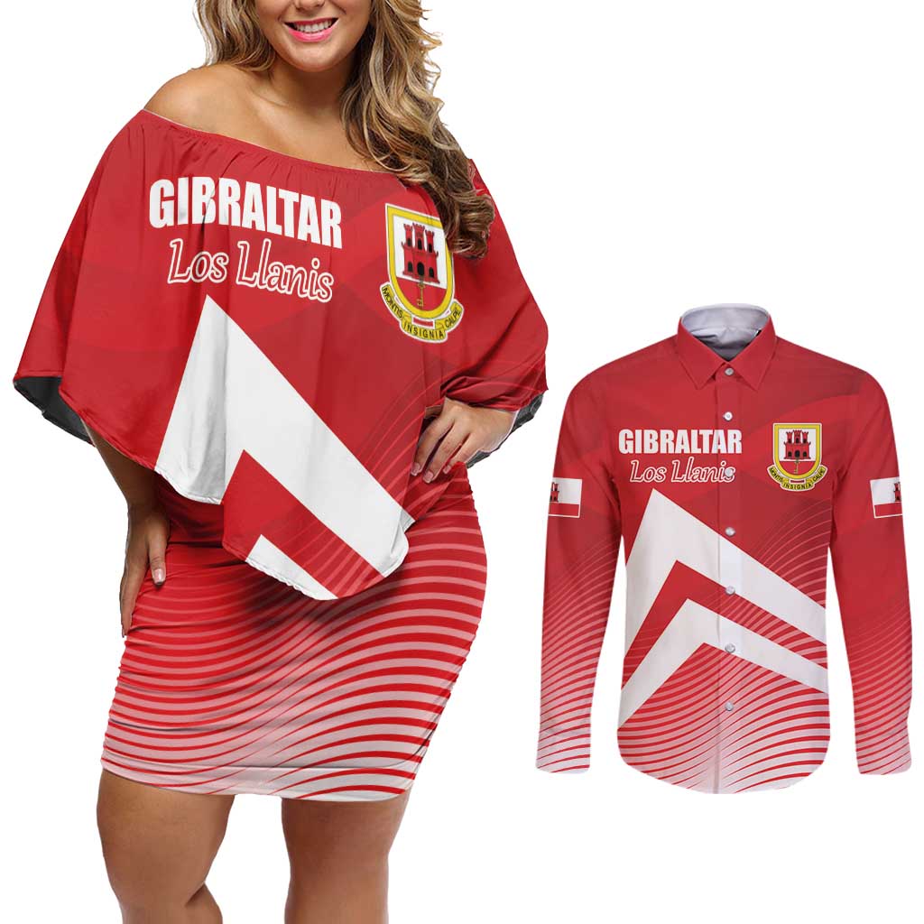 Custom Gibraltar We are Champions Couples Matching Off Shoulder Short Dress and Long Sleeve Button Shirt Sporty Style