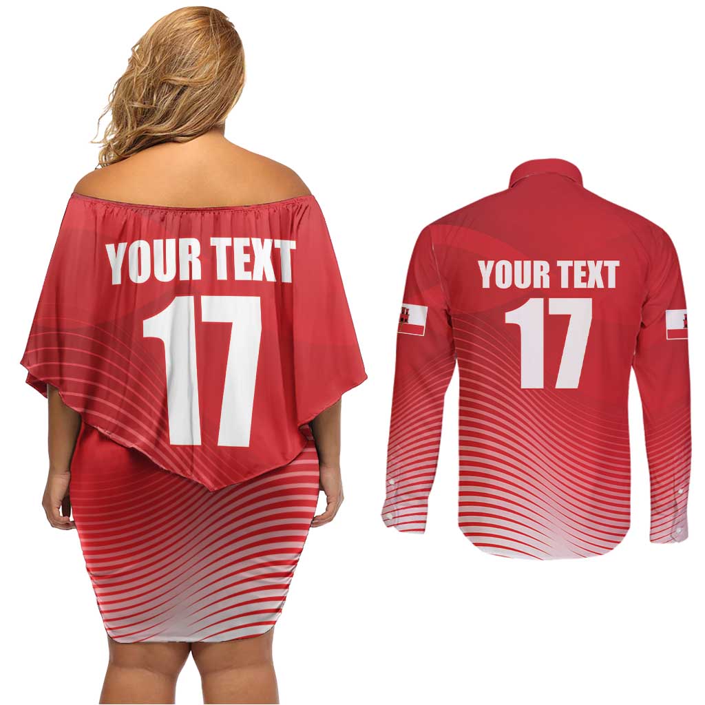 Custom Gibraltar We are Champions Couples Matching Off Shoulder Short Dress and Long Sleeve Button Shirt Sporty Style