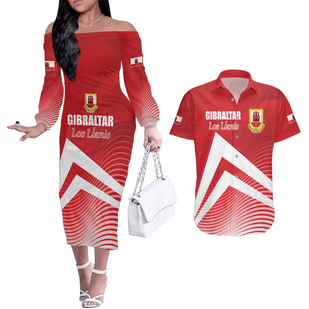 Custom Gibraltar We are Champions Couples Matching Off The Shoulder Long Sleeve Dress and Hawaiian Shirt Sporty Style