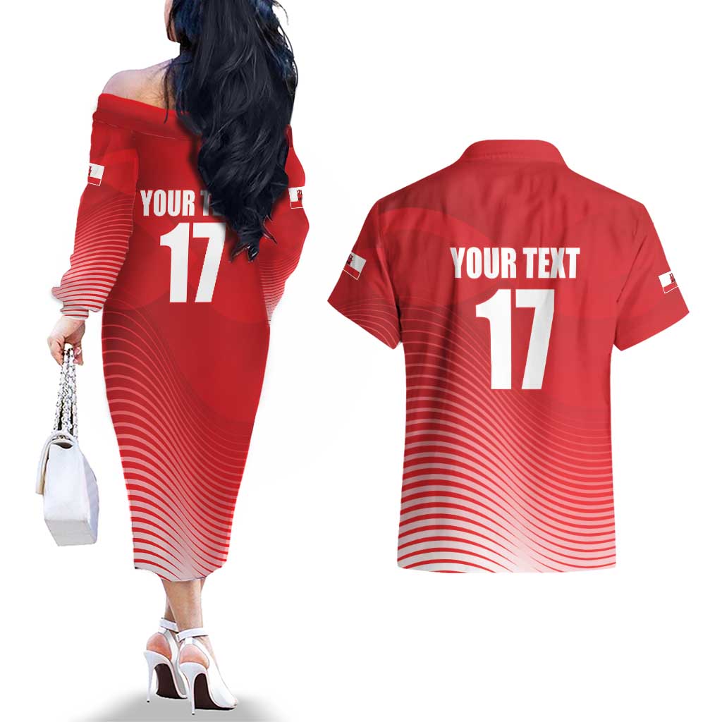 Custom Gibraltar We are Champions Couples Matching Off The Shoulder Long Sleeve Dress and Hawaiian Shirt Sporty Style