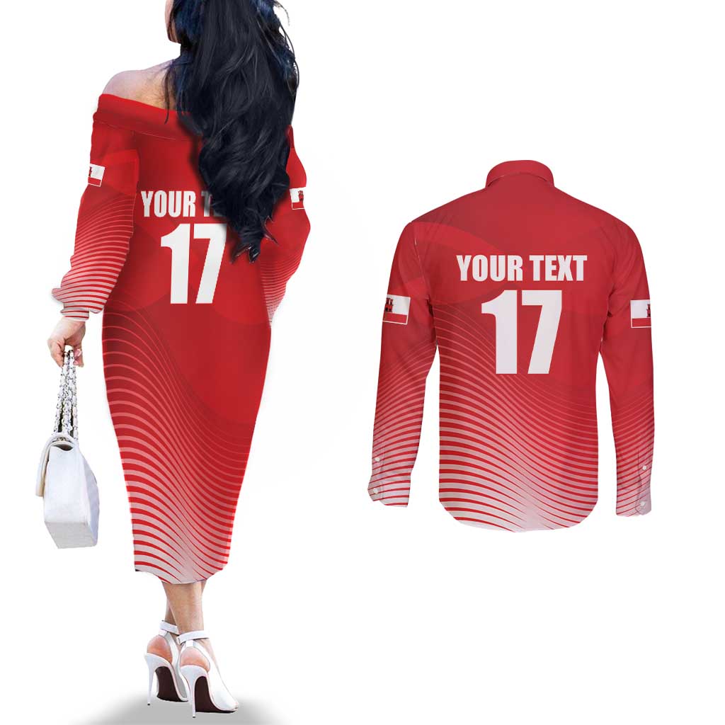 Custom Gibraltar We are Champions Couples Matching Off The Shoulder Long Sleeve Dress and Long Sleeve Button Shirt Sporty Style
