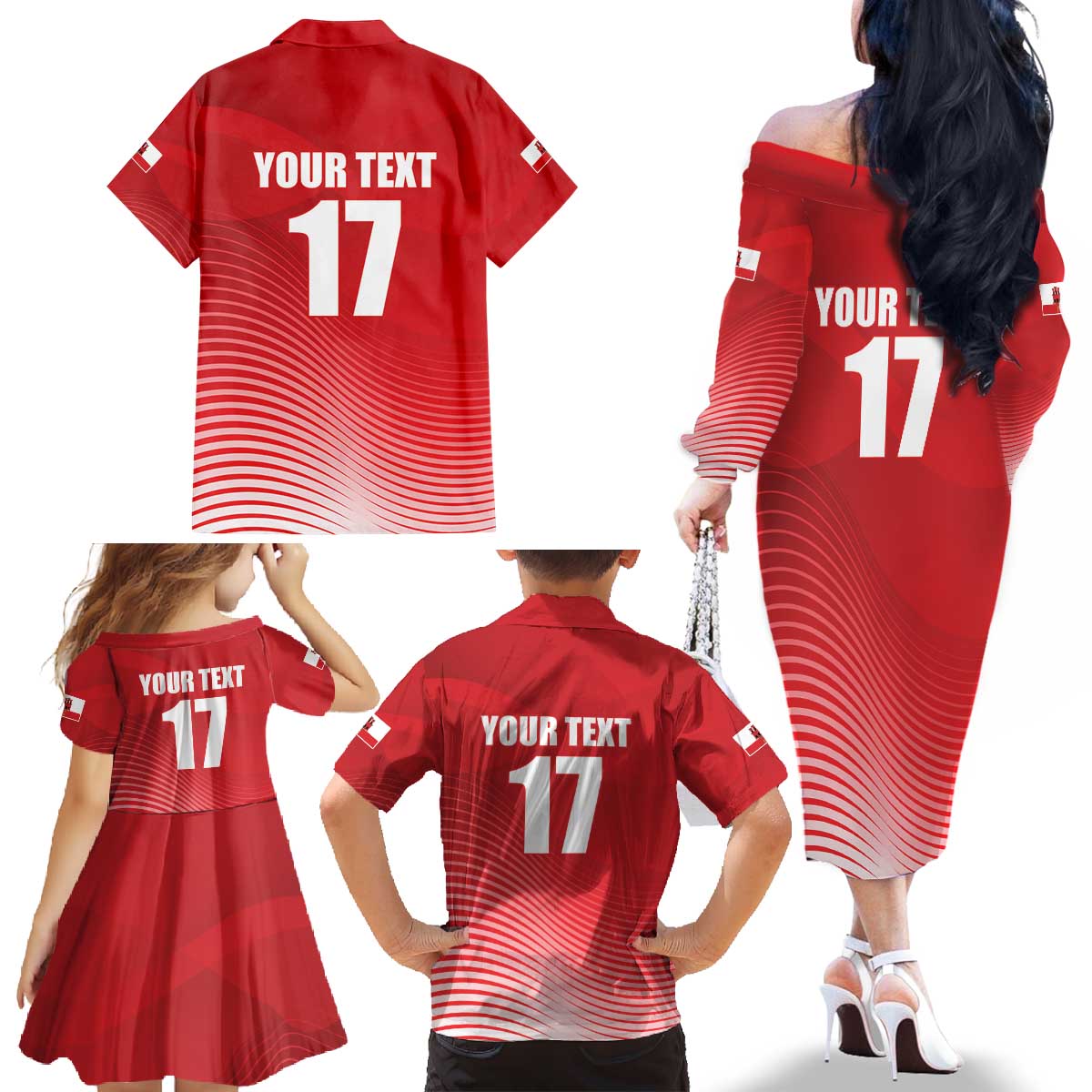 Custom Gibraltar We are Champions Family Matching Off The Shoulder Long Sleeve Dress and Hawaiian Shirt Sporty Style