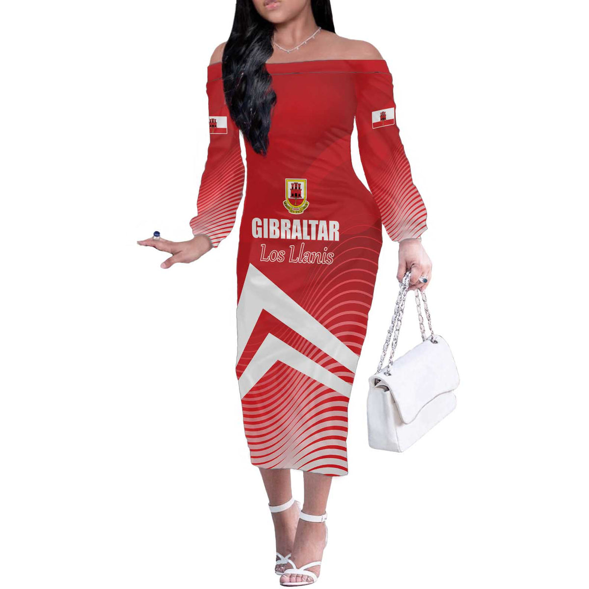 Custom Gibraltar We are Champions Off The Shoulder Long Sleeve Dress Sporty Style